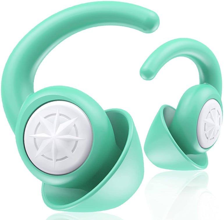Mint green silicone reusable earplugs.